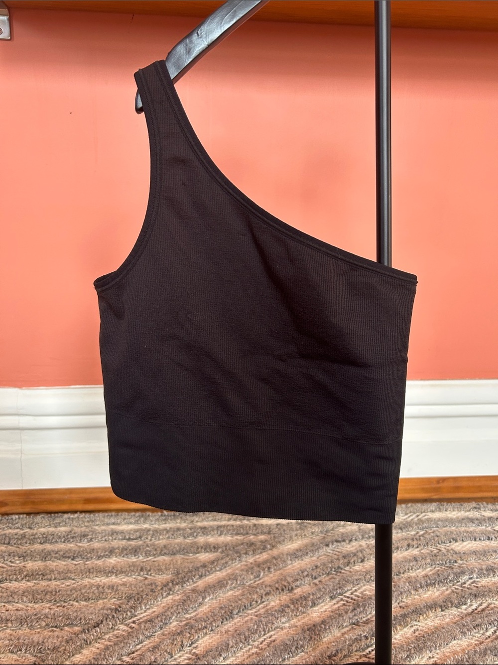 Athleta Black Ribbed One-Shoulder Crop Top